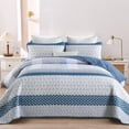 thumbnail image 1 of Juego de edredón WONGS BEDDING, azul, bohemio, con rayas king size, 3 piezas, 1 of 9