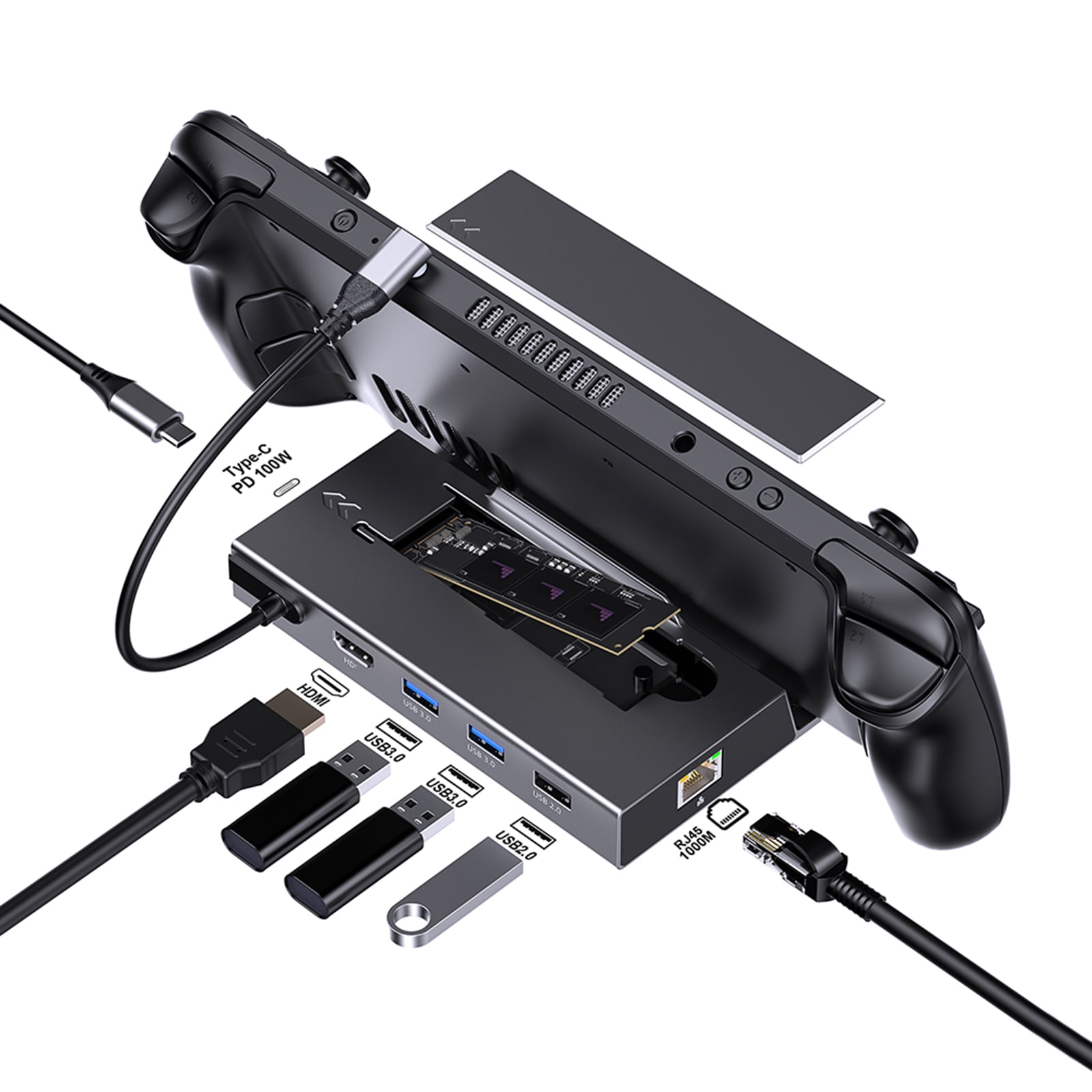 7in 1 Docking Station for X/SteamDeck with HDMI2.0 USB Port and Gigabit Ethernet Port