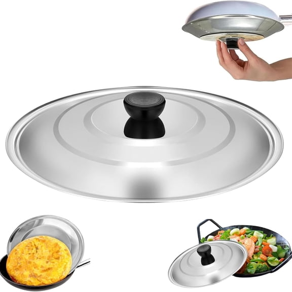 Stainless Steel Pot Lid with Insulated Handle, Universal Fit for Saucepan, Wok, Frying Pan