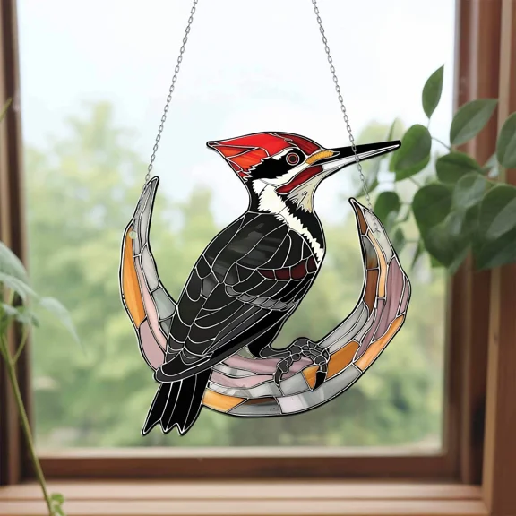 Pileated Woodpecker Acrylic Suncatcher Window Hanging Bird Lover Gift
