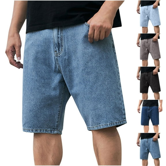 BiZtdJrK Denim Shorts for Men Plus Size Distressed Wash Short Jeans Casual Straight Relaxed Fit Shorts Y2K Streetwear, Blue, 33