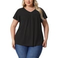 thumbnail image 1 of Blusa casual de verano para mujer de talla grande Agnes Orinda, con estampado floral, volantes, plisado, escote en V y mangas cortas, talla 2X, color negro, 1 of 6
