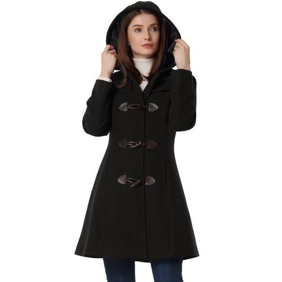 Abrigo de Invierno con Capucha y Botones para Mujer Negro XS