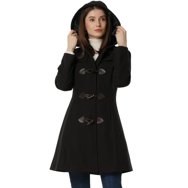 Abrigo de Invierno con Capucha y Botones para Mujer Negro XS