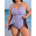 thumbnail image 3 of Asoul Womens Plus Size Scalloped V Neck One Piece Swimsuits Side Tie Knot Swimdress Bathing Suits, 3 of 8