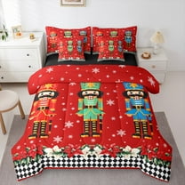 jejeloiu Colorful Nutcraker Soldier Twin Bedding Sets 7-Piece,Merry Christmas Bedding Comforter Set,Red Green Blue Sheet Sets For Teens,Ultra Soft Home Decor Reversible