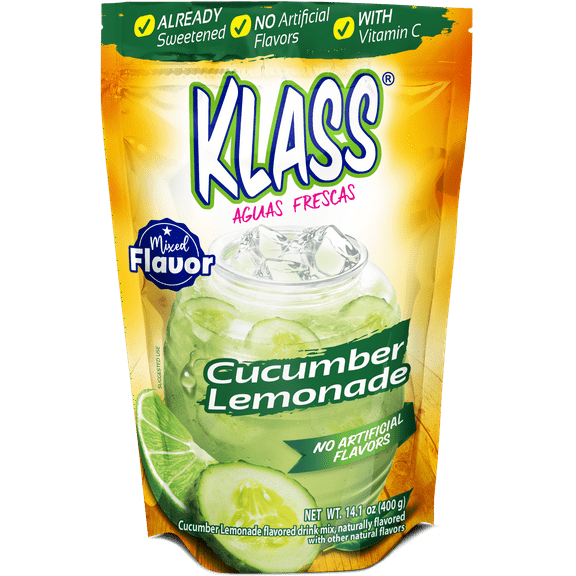 Klass Aguas Frescas Cucumber Limeade, with Vitamin C, Multiserve, Powdered Drink Mix, 14.1oz