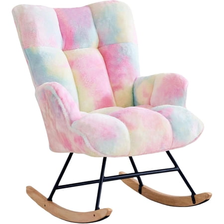 Upholstered Glider Rocking Chair with High Backrest and Padded Seat for Living Room, Bedroom, or Office