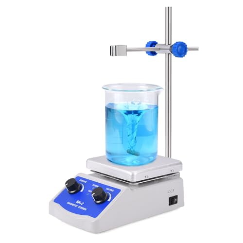 Magnetic Stirrer Hot Plate Mixer 1000ml Stirring Capacity 5 x 5 inch Max 520°F Hotplate and 100-2000 RPM Stirrer, Stirring Bar & Support Stand Included