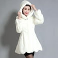 thumbnail image 2 of UTSJKR Women's Faux Fur Hooded Coat Hooded Winter Warm Jacket Elegant Solid Long Sleeve Plush Outerwear Fluffy Overcoat White XL, 2 of 6