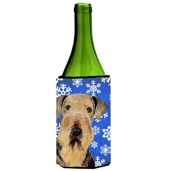 Airedale Winter Snowflakes Holiday Wine bottle sleeve Hugger - 24 oz.