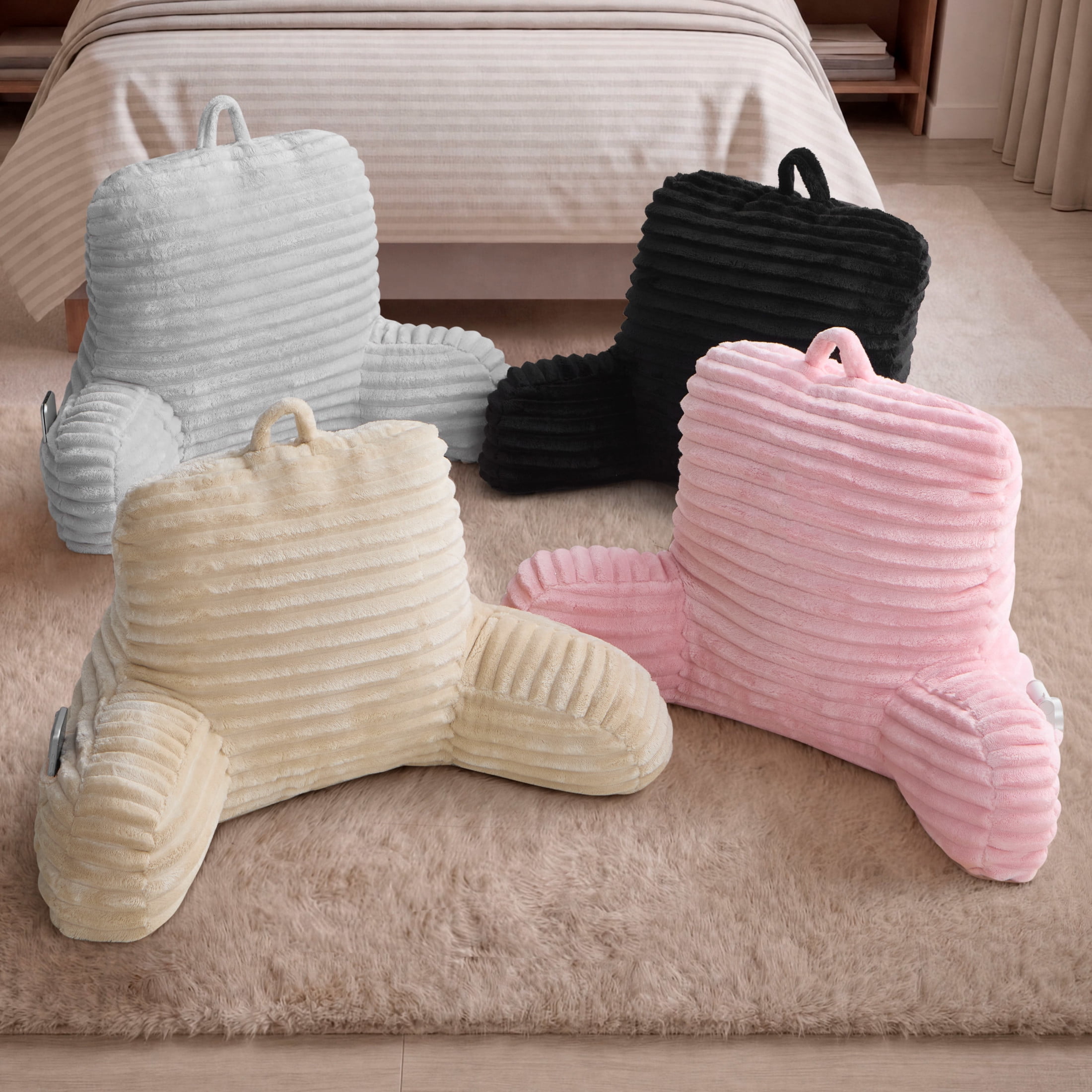 The Sheet Lab Ribbed Plush Backrest Pillow, Pink, 29" x 24.5" x 10.5"