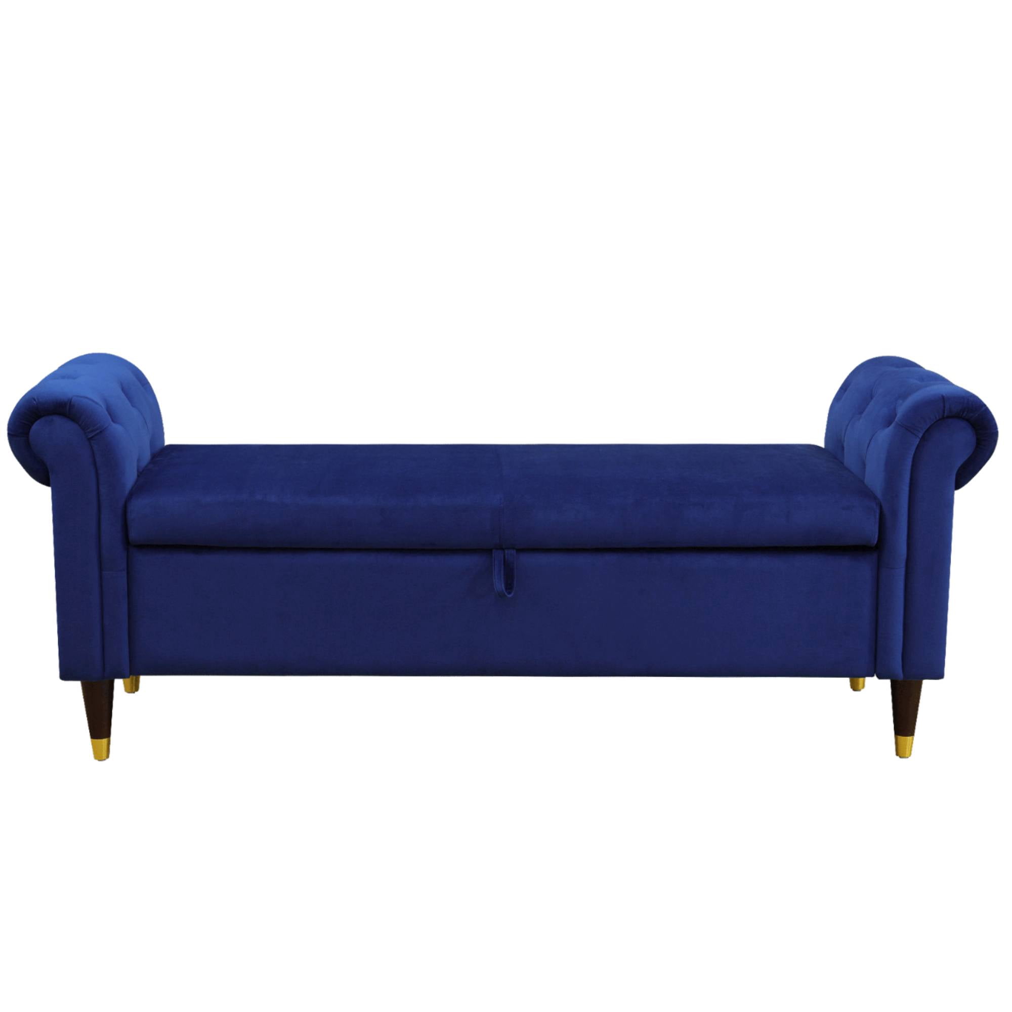 Storage Ottoman Bench, Tufted Upholstered End of Bed Bench with Rolled Arms, Large Hidden Storage Bench for Bedroom, Entryway & Living Room, Blue