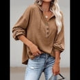 thumbnail image 4 of Sudadera con Capucha y Botones para Mujer, con Cuello en V, Larga y Cordón Ajustable. Camisetas Henley. Caqui XL, 4 of 8
