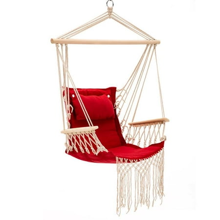 Best Patio Swing Seat Hammock Hanging Rope Chair Rose Red with (Best Knot For Hanging A Hammock)