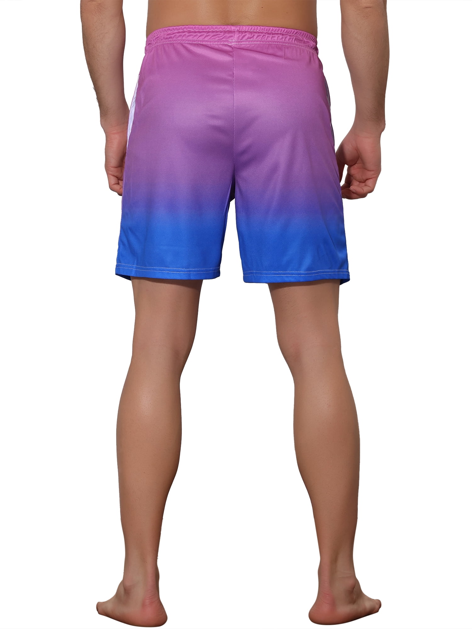 Unique Bargains Men's Contrasting Colors Patterned Beach Swimming Board Shorts 34 Blue