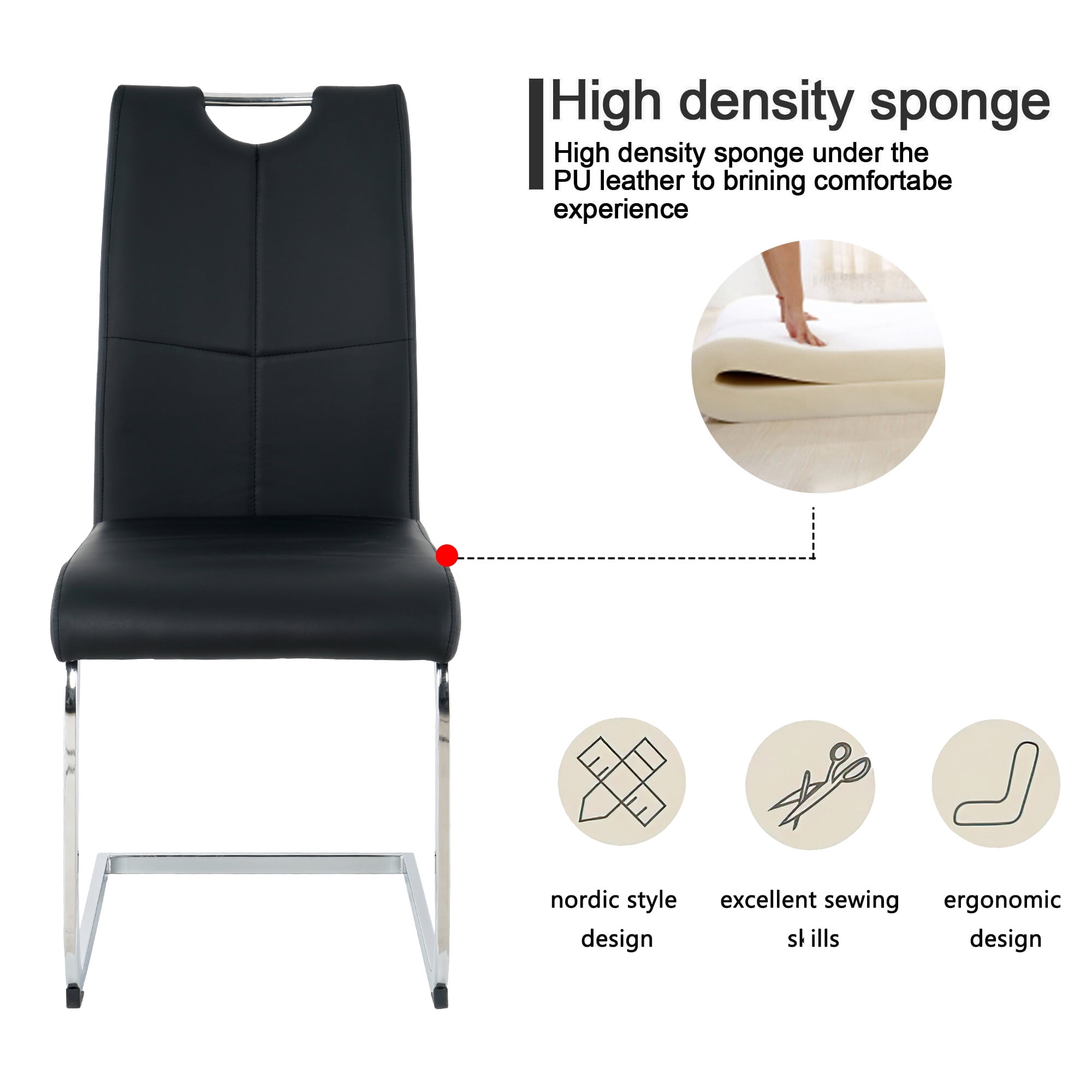 Sumdeal Modern Black Pu Leather Dining Chair Set with Silver C-shaped Metal Legs,Set of 6