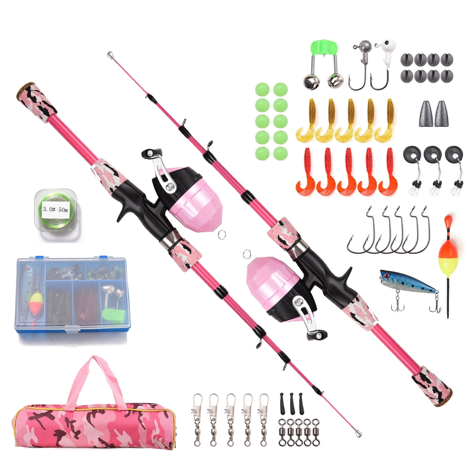 Children Fishing Rod and Reel Combo Full Kit 1.5m Telescopic Casting Rod Pole with Spincast Reel and Hooks Lures Swivels Carry Bag