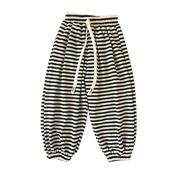 YTDSCS Little Big Girls Pants 3-14Y Kids Striped Elastic Waist Casual Trousers Spring Summer Fall Long Pants Anti-Mosquito Pants Cotton Pants