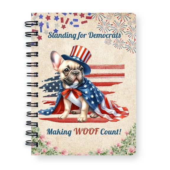 Democratic French Bulldog Making Woof Count Election 2024 Spiral Bound Journal Dog Lover Gifts 5x7in Spiral Notebook - 01001