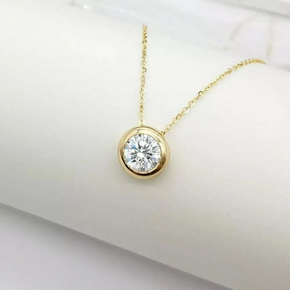 2Ct Round Cut Lab Created Diamond Bezel Set Solitaire Pendant 18" Chain in 14K Yellow Gold Plated