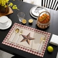 thumbnail image 3 of Western Texas Star Retro Placemats Set of 6, Rustic Vintage Farm Red Beige Plaid Placemats for Dining Table, Place Mats for Kitchen Tabletop, Waterproof Wipeable Dining Table Mats Set, 3 of 9