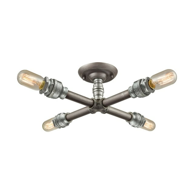 ElkGroup International 10686/4 Cast Iron Pipe 4 Light Semi Flush In Weathered Zinc