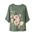 thumbnail image 5 of DeHolifer Women's Tops 3/4 Sleeve Floral Printed Crewneck Casual Loose Lightweight Tee T-Shirts Army Green M, 5 of 6