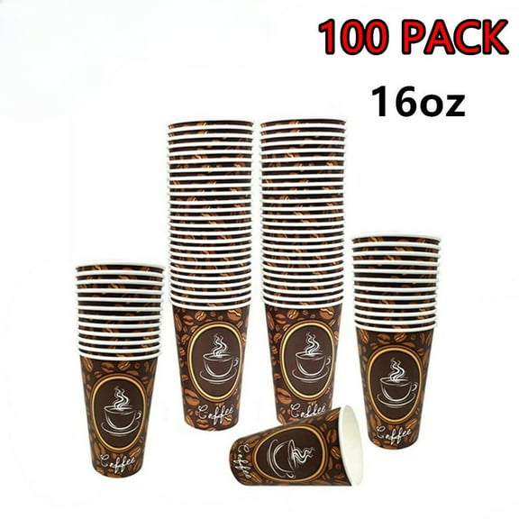 100 Pack 16oz Quality Disposable Paper Hot Coffee Tea Cups Hot Drink Cups for Coffee, Tea, Hot Cocoa
