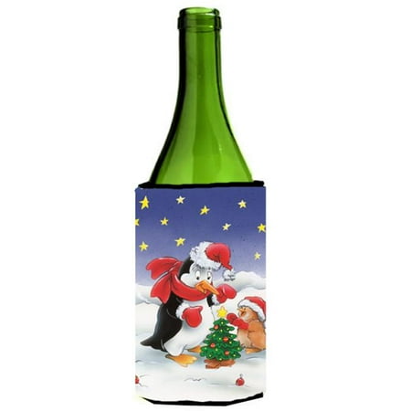 Penguin & Robin with Christmas Tree Wine Bottle Can cooler