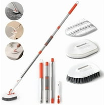 3 in 1 Tile Tub Scrubber Scrub Brush Set with 52'' Extendable Long Handle, Shower Cleaner Brush Bathtub Scrubber with 3 Different FunctionBrush Heads for Bathroom Kitchen Toilet Wall,Bathtub,Sink