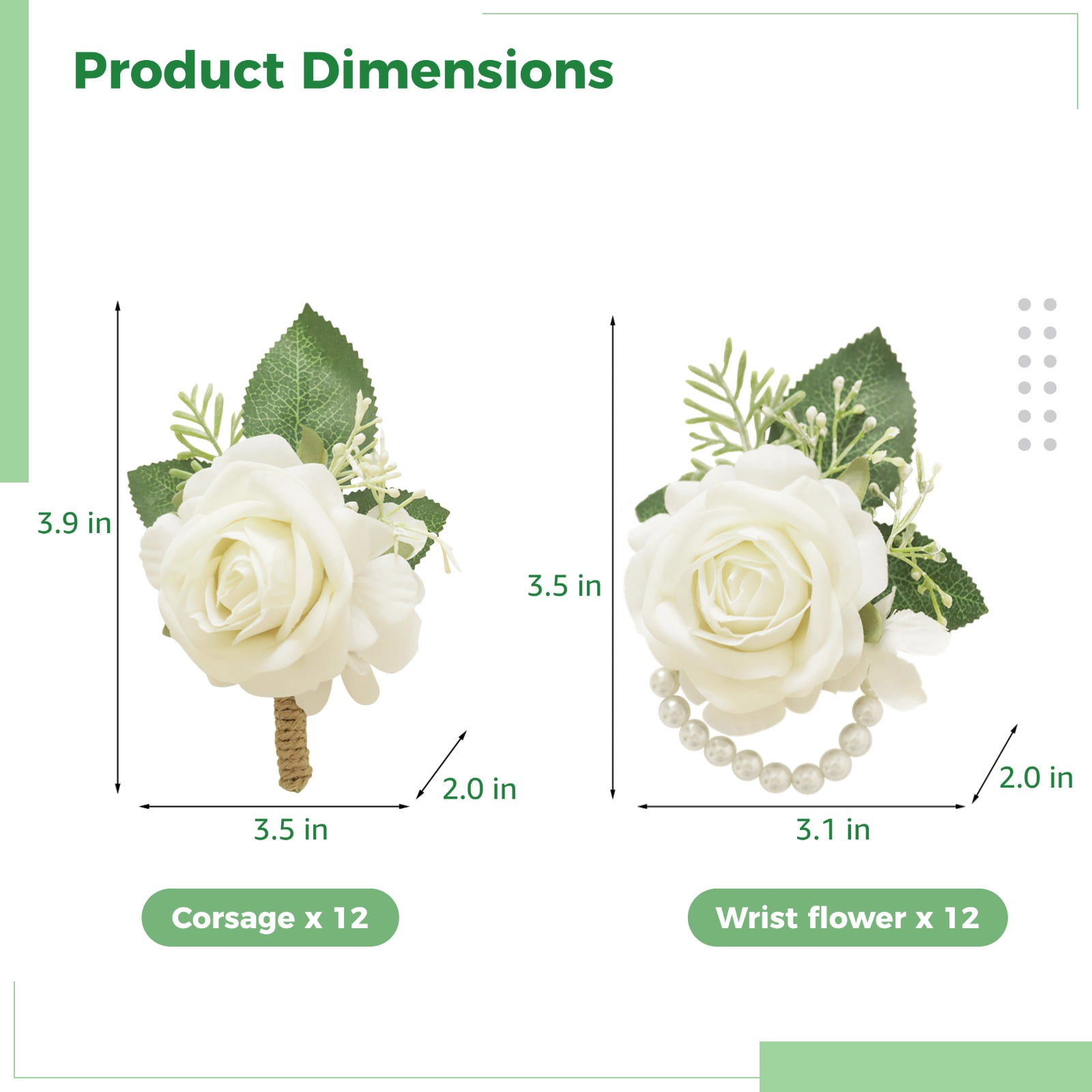 24 PCS Wedding Wrist Corsage Set - 12 Artificial Rose & Eucalyptus Corsages with 12 Pearl Wristbands | Elegant Roses Corsage for Bridesmaids, Prom & Formal Events