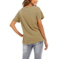 thumbnail image 3 of Frontwalk Women Summer Tops Short Sleeve T-shirt Striped T Shirt Work Loose Tee V Neck Tunic Blouse Yellow Brown XL, 3 of 3