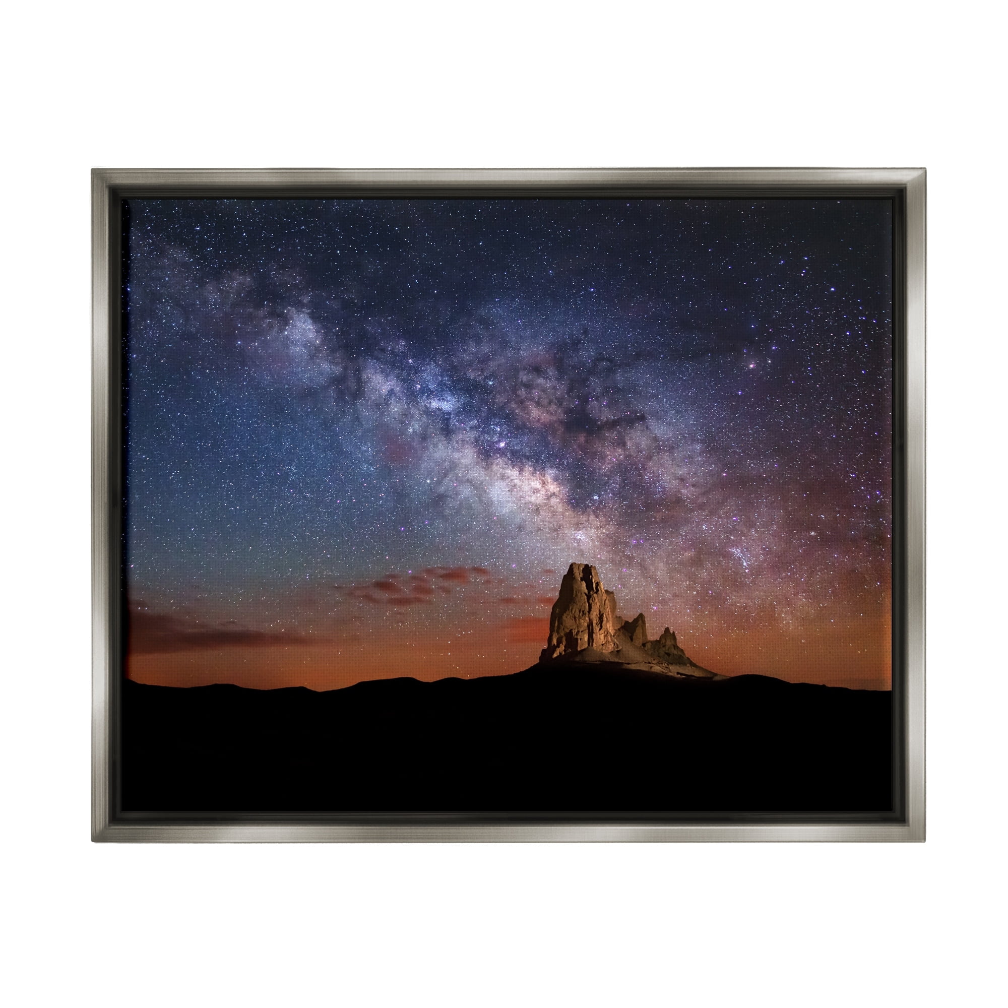 Stupell Industries Dazzling Starry Sky Milky Way Desert Butte Graphic Art Luster Gray Floating Framed Canvas Print Wall Art, Design by Royce Bair