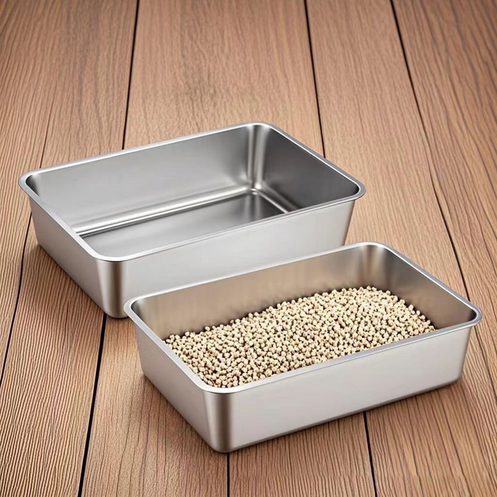 Stainless Steel Cat Litter Box Extra Large High Sided Metal Litter Tray for Big Cats Odorless,Non-Stick Surface,Easy Clean Anti-Leak Durable Design for Kittens Adult Cats(23.62*15.75*5.91Inch)