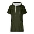 thumbnail image 4 of Sakmal Womens Tops Casual Hooded Green Short Sleeve Hooded Loose Fit Solid Knot Tunic Womens Blouses, 4 of 7