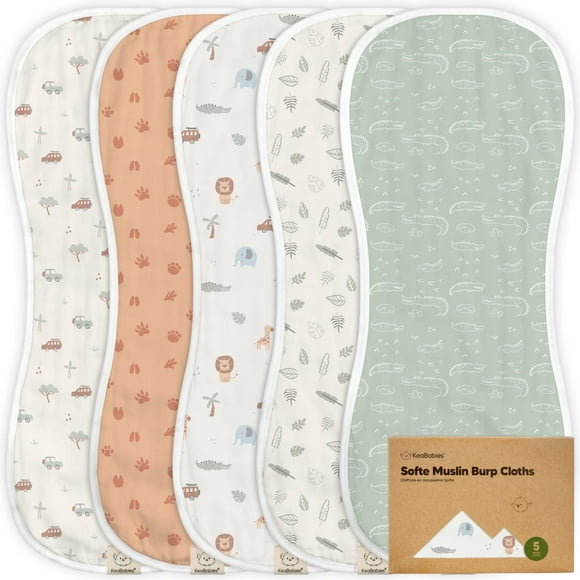 Pack de 5 paños de muselina para eructos KeaBabies, 21 x 25 cm, bambú y algodón
