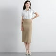 thumbnail image 5 of UJNDER Women's Pencil Skirt Mid Length Slim Fit Stretchy Work Skirt High Waist Bodycon Elegant Formal Womens Skirts Beige M, 5 of 6
