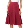 thumbnail image 2 of Elainilye Fashion Womens Midi Skirt Girl Stretch High Waist Pleated Mid Length Version Knit Flared Skirt,Red, 2 of 5