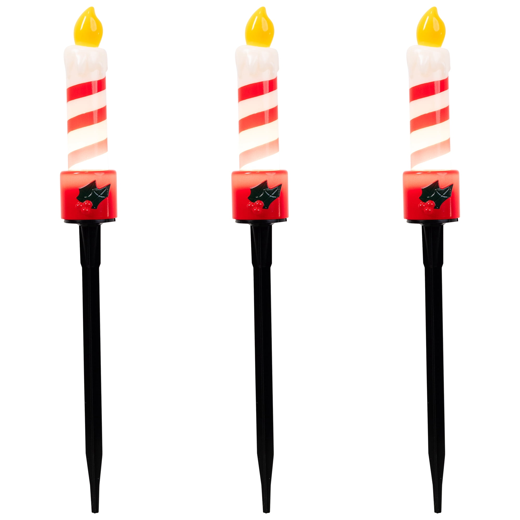 Candle with Holly Outdoor Christmas Pathway Markers - 17.25" - Set of 3