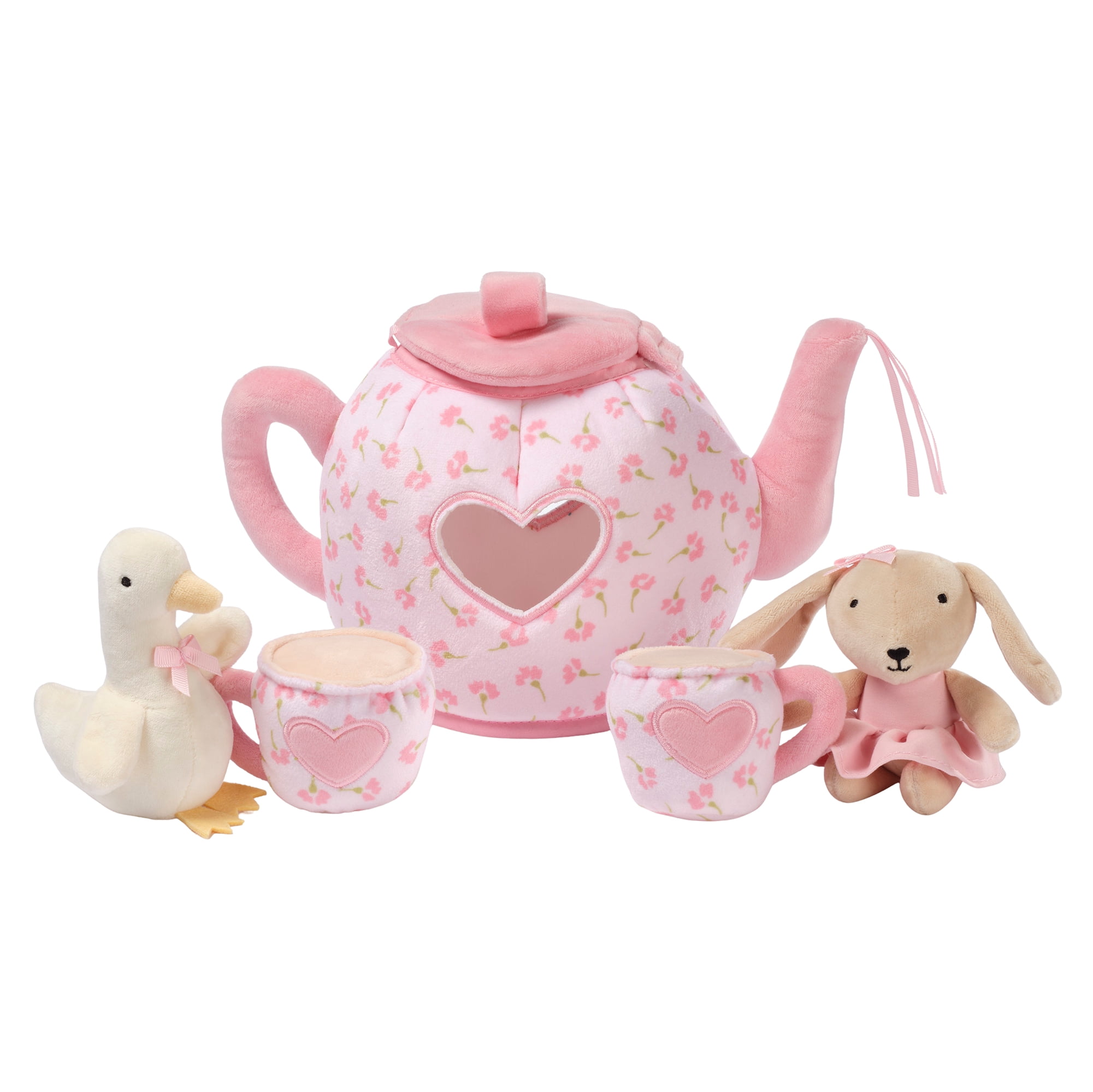 Lambs & Ivy Tea Party Interactive Plush Playset Toy w/ Cups, Pot, Goose & Bunny