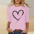 thumbnail image 2 of Tnhcen T-Shirt Basique à Manches 3/4 et Col Rond Imprimé Cœur pour Femmes, Coupe Ample, Automne - Tops Amicals Grande Taille P-5TG, 2 of 5