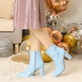 thumbnail image 6 of Unique Bargains Women's Pointed Toe Side Zip Chunky Heels Ankle Boots Sky Blue 8, 6 of 6