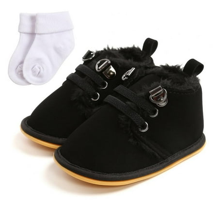 

2 pcs/ set Multicolor Unisex Baby Warm Non-Slip Soft Sole Boots Infant Prewalker Nursling Snow Shoes with One Pair Socks