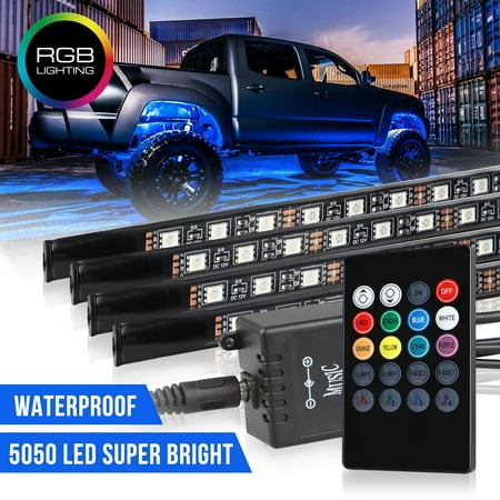 TSV Car Neon Underglow LED Strip Light with Music Mode, Wireless Remote Control, Adjustable Brightness, RGB Color,