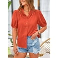 thumbnail image 3 of PRETTYGARDEN Women's Summer Button Down Shirts Short Lantern Sleeve V Neck Cotton Cute Dressy Casual Ladies Tops Blouses, 3 of 6