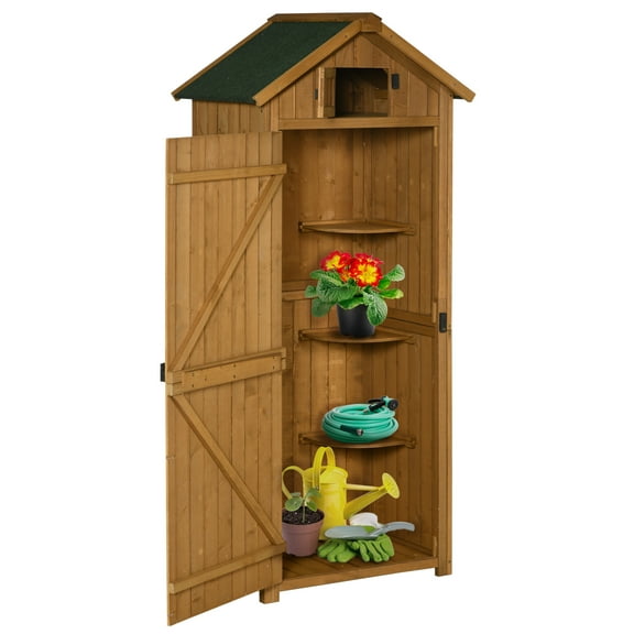 Outsunny Remise de Jardin 30 Pouces x 21 Pouces x 71 Pouces, Remise à Outils avec Tablettes, Brun