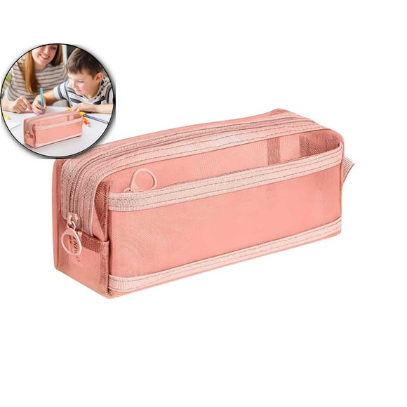 Dvruxg Big Capacity Case, Pure Color Pen Pouch with Zipper Storage Bag for Adult Officers(Pink)