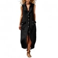 thumbnail image 2 of Guieoi Summer Dresses for Women under $10 Plus Size V-Neck Solid-Color Casual Sleeveless Long Dress with Pockets Black XXL, 2 of 7