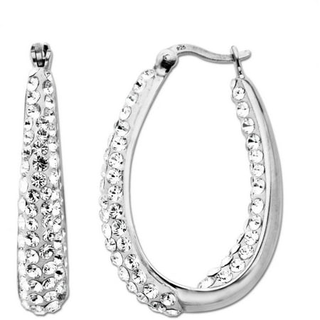 Sterling Silver White Hoop Earrings Made With Swarovski Elements Sterling Silver White Hoop Earrings Made With Swarovski Elements